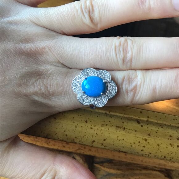 Natural Ceruleite Sterling Silver Flower Ring Size 10 - Picture 9 of 9